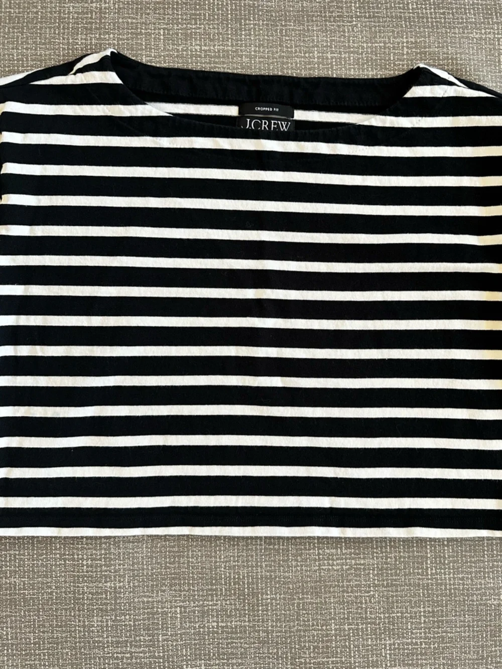 J.Crew Cropped Fit Striped Top Boxy Sz Small Black White Long Sleeve Boat Neck